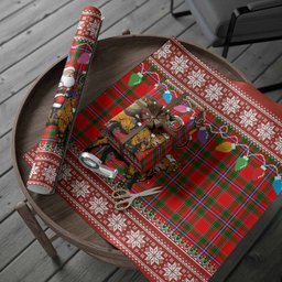 Butter Nollaig Chridheil Santa Highland Coo Tartan Wrapping Paper