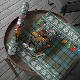 Cathcart Nollaig Chridheil Santa Highland Coo Tartan Wrapping Paper