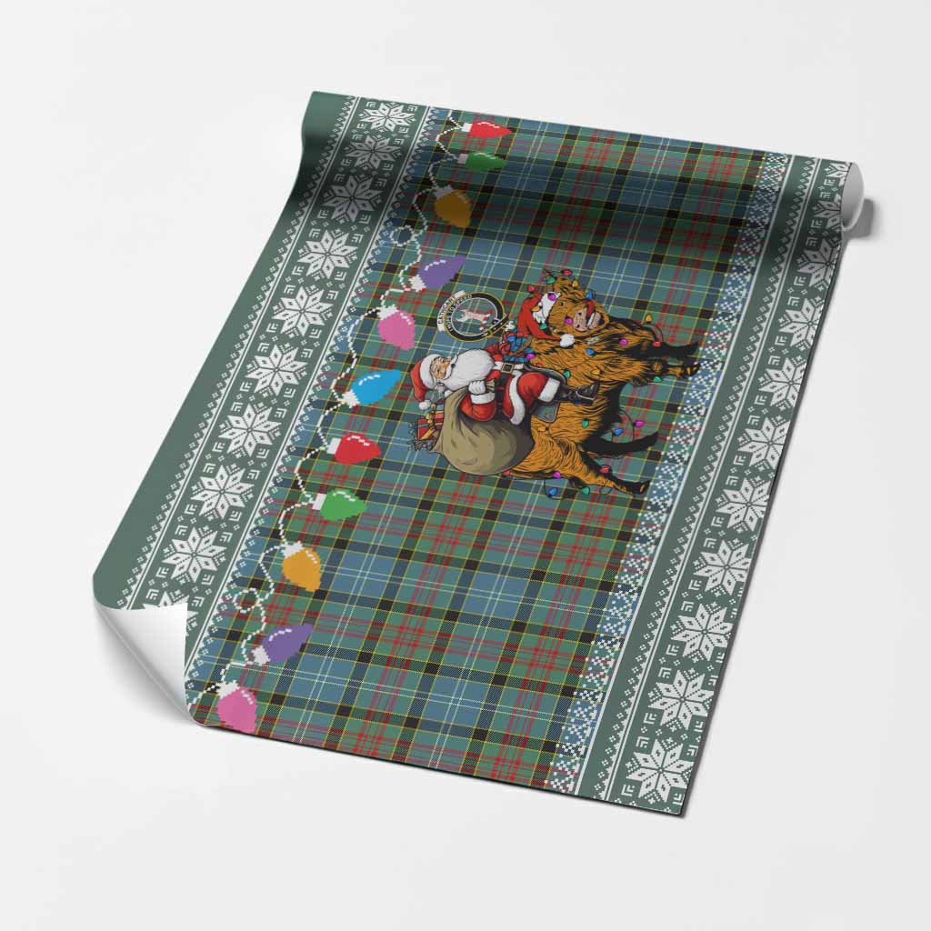 Cathcart Nollaig Chridheil Santa Highland Coo Tartan Wrapping Paper