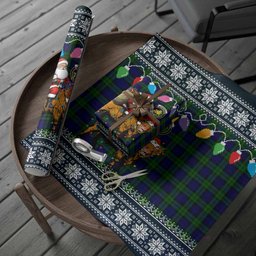 Campbell Nollaig Chridheil Santa Highland Coo Tartan Wrapping Paper