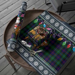 Calder Nollaig Chridheil Santa Highland Coo Tartan Wrapping Paper