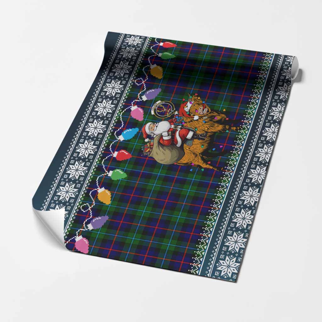 Calder Nollaig Chridheil Santa Highland Coo Tartan Wrapping Paper