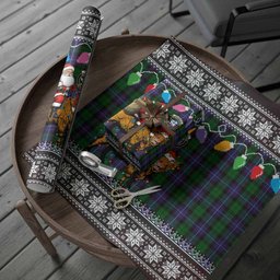 Galbraith Nollaig Chridheil Santa Highland Coo Tartan Wrapping Paper
