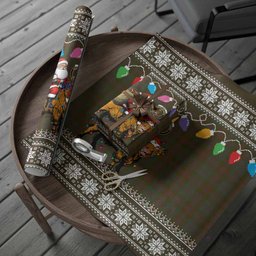 Gray Nollaig Chridheil Santa Highland Coo Tartan Wrapping Paper