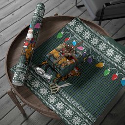 Arbuthnot Nollaig Chridheil Santa Highland Coo Tartan Wrapping Paper