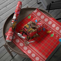 Burnett Nollaig Chridheil Santa Highland Coo Tartan Wrapping Paper
