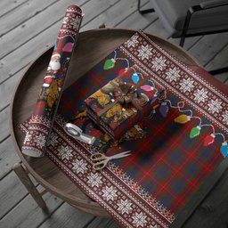 Fraser Nollaig Chridheil Santa Highland Coo Tartan Wrapping Paper
