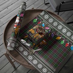Crosbie Nollaig Chridheil Santa Highland Coo Tartan Wrapping Paper