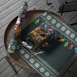 Wood Nollaig Chridheil Santa Highland Coo Tartan Wrapping Paper