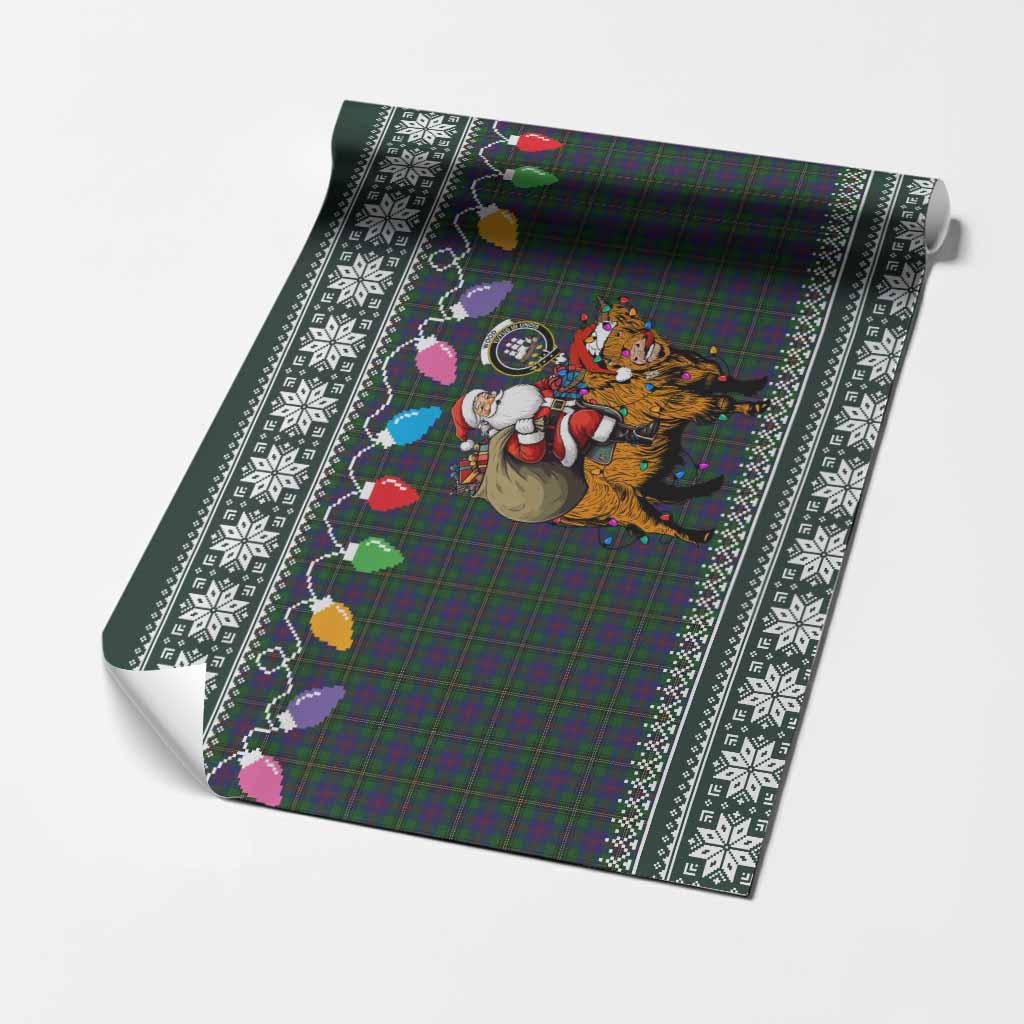 Wood Nollaig Chridheil Santa Highland Coo Tartan Wrapping Paper