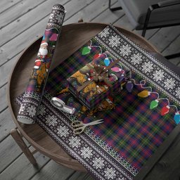 Logan Nollaig Chridheil Santa Highland Coo Tartan Wrapping Paper