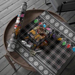 Moffat Nollaig Chridheil Santa Highland Coo Tartan Wrapping Paper