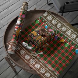 Pollock Nollaig Chridheil Santa Highland Coo Tartan Wrapping Paper