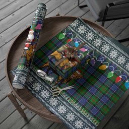 Paterson Nollaig Chridheil Santa Highland Coo Tartan Wrapping Paper