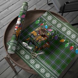 Pringle Nollaig Chridheil Santa Highland Coo Tartan Wrapping Paper