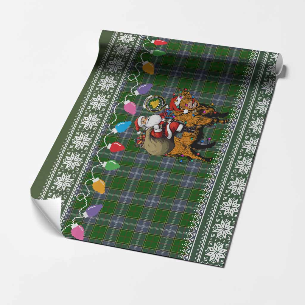 Pringle Nollaig Chridheil Santa Highland Coo Tartan Wrapping Paper