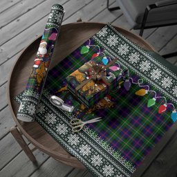 Malcolm Nollaig Chridheil Santa Highland Coo Tartan Wrapping Paper