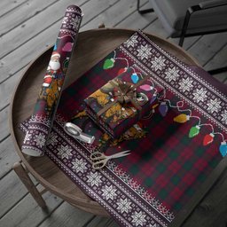 Lindsay Nollaig Chridheil Santa Highland Coo Tartan Wrapping Paper