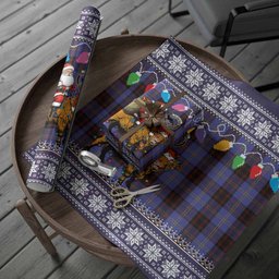 Rutherford Nollaig Chridheil Santa Highland Coo Tartan Wrapping Paper