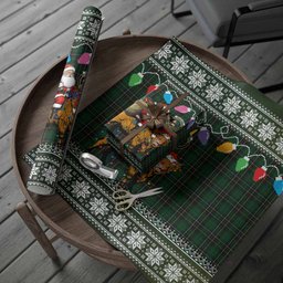 MacAlpine (MacAlpin) Nollaig Chridheil Santa Highland Coo Tartan Wrapping Paper