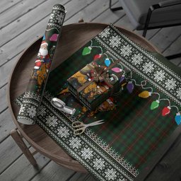 Tennant Nollaig Chridheil Santa Highland Coo Tartan Wrapping Paper