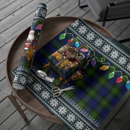 Jamieson Nollaig Chridheil Santa Highland Coo Tartan Wrapping Paper