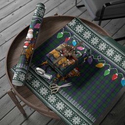 Shaw Nollaig Chridheil Santa Highland Coo Tartan Wrapping Paper