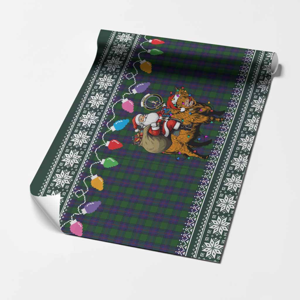 Shaw Nollaig Chridheil Santa Highland Coo Tartan Wrapping Paper