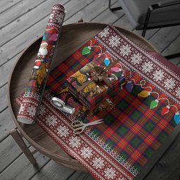 Riddell Nollaig Chridheil Santa Highland Coo Tartan Wrapping Paper