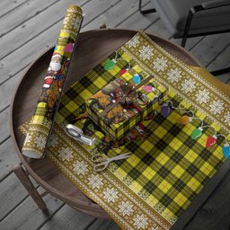 MacLeod (McLeod) Nollaig Chridheil Santa Highland Coo Tartan Wrapping Paper