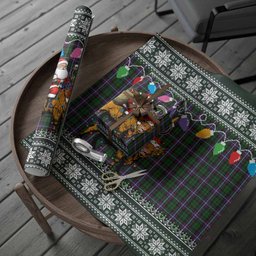 Russell Nollaig Chridheil Santa Highland Coo Tartan Wrapping Paper