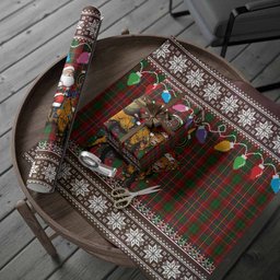 Innes Nollaig Chridheil Santa Highland Coo Tartan Wrapping Paper
