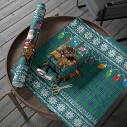 Irvine Nollaig Chridheil Santa Highland Coo Tartan Wrapping Paper