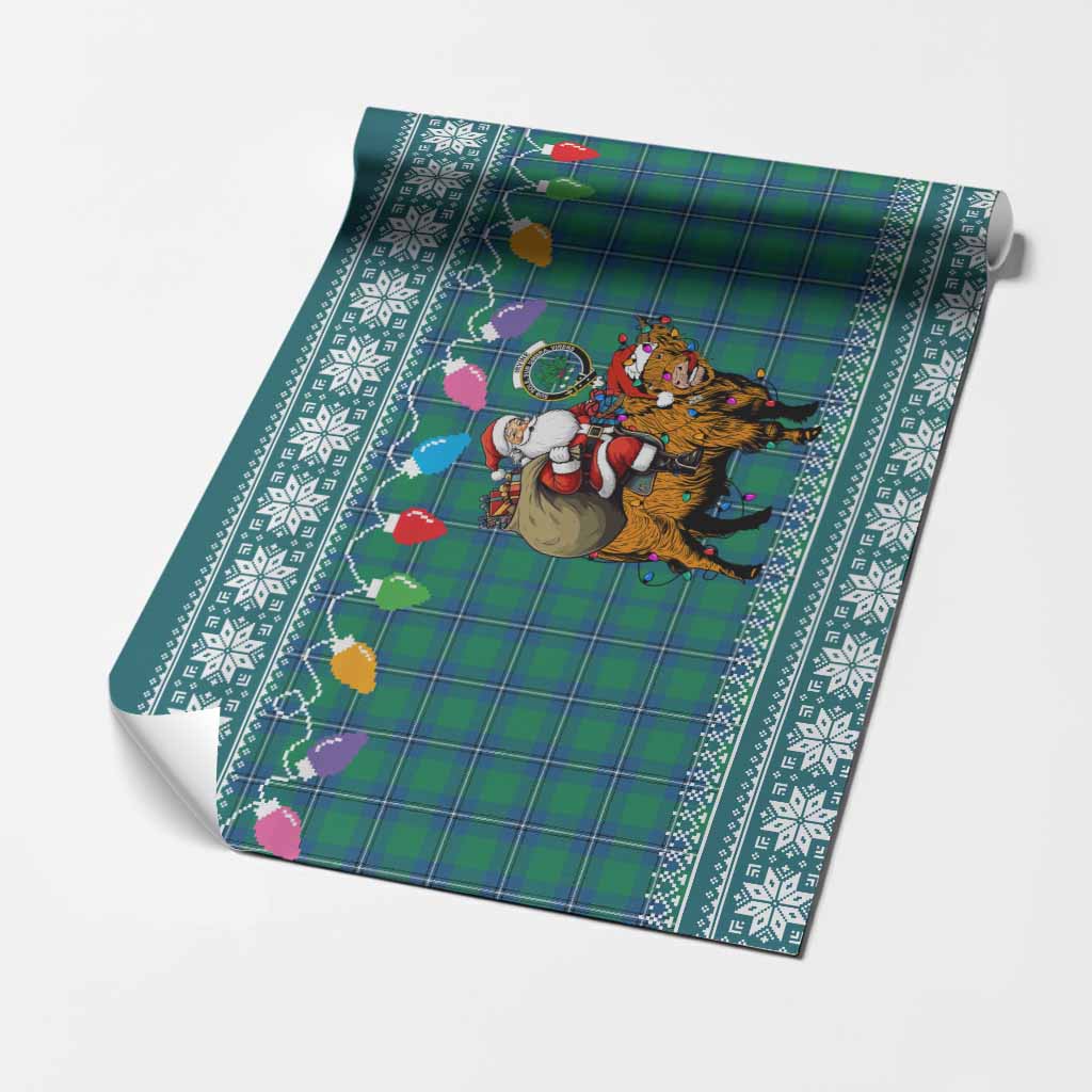 Irvine Nollaig Chridheil Santa Highland Coo Tartan Wrapping Paper