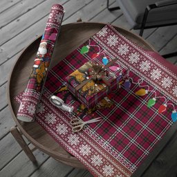 Little Nollaig Chridheil Santa Highland Coo Tartan Wrapping Paper