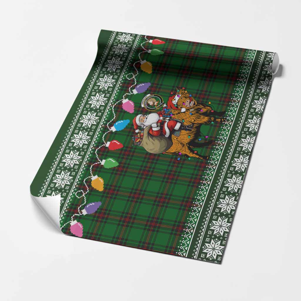 Kirkaldy Nollaig Chridheil Santa Highland Coo Tartan Wrapping Paper
