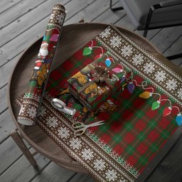 Lennox Nollaig Chridheil Santa Highland Coo Tartan Wrapping Paper