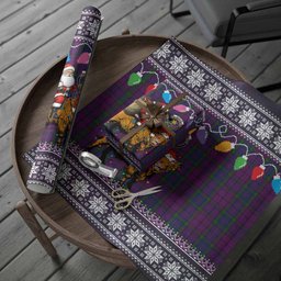 Wardlaw Nollaig Chridheil Santa Highland Coo Tartan Wrapping Paper