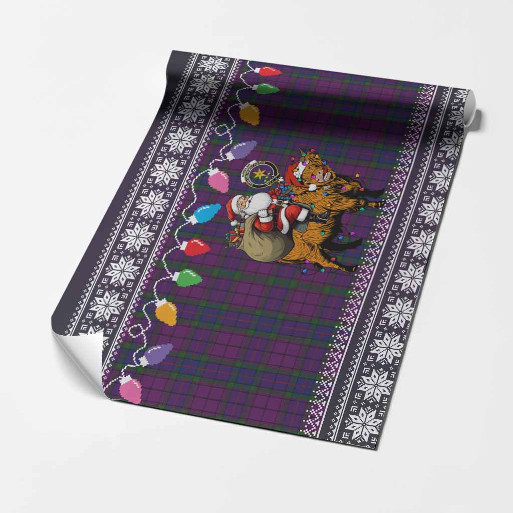 Wardlaw Nollaig Chridheil Santa Highland Coo Tartan Wrapping Paper