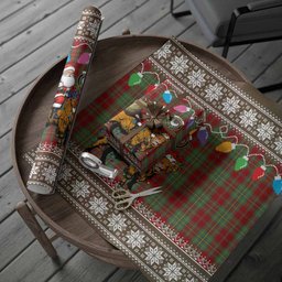 Leask Nollaig Chridheil Santa Highland Coo Tartan Wrapping Paper