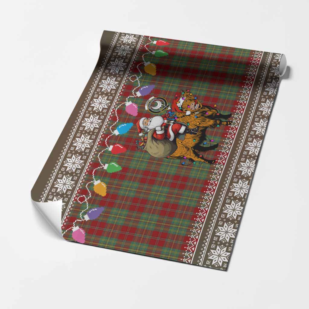 Leask Nollaig Chridheil Santa Highland Coo Tartan Wrapping Paper