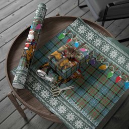 Paisley Nollaig Chridheil Santa Highland Coo Tartan Wrapping Paper