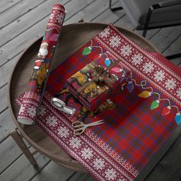 Leslie Nollaig Chridheil Santa Highland Coo Tartan Wrapping Paper