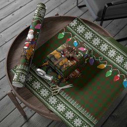 Menzies Nollaig Chridheil Santa Highland Coo Tartan Wrapping Paper