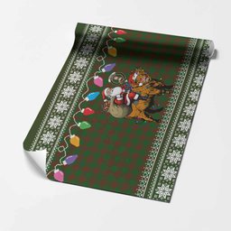 Menzies Nollaig Chridheil Santa Highland Coo Tartan Wrapping Paper