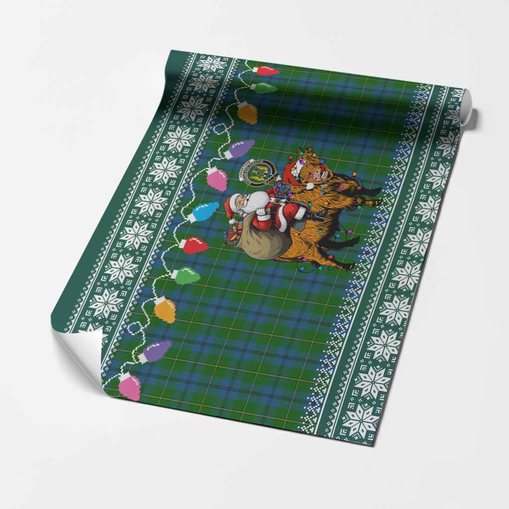 Johnstone (Johnston) Nollaig Chridheil Santa Highland Coo Tartan Wrapping Paper