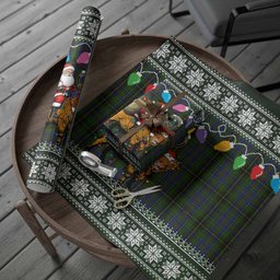 MacInnes (McInnes) Nollaig Chridheil Santa Highland Coo Tartan Wrapping Paper