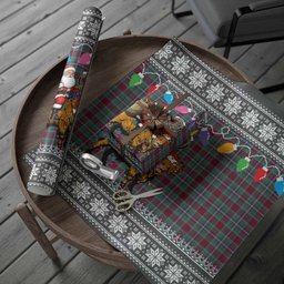 Spence (Spens) Nollaig Chridheil Santa Highland Coo Tartan Wrapping Paper
