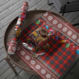 Ruthven Nollaig Chridheil Santa Highland Coo Tartan Wrapping Paper