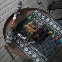 Inglis Nollaig Chridheil Santa Highland Coo Tartan Wrapping Paper